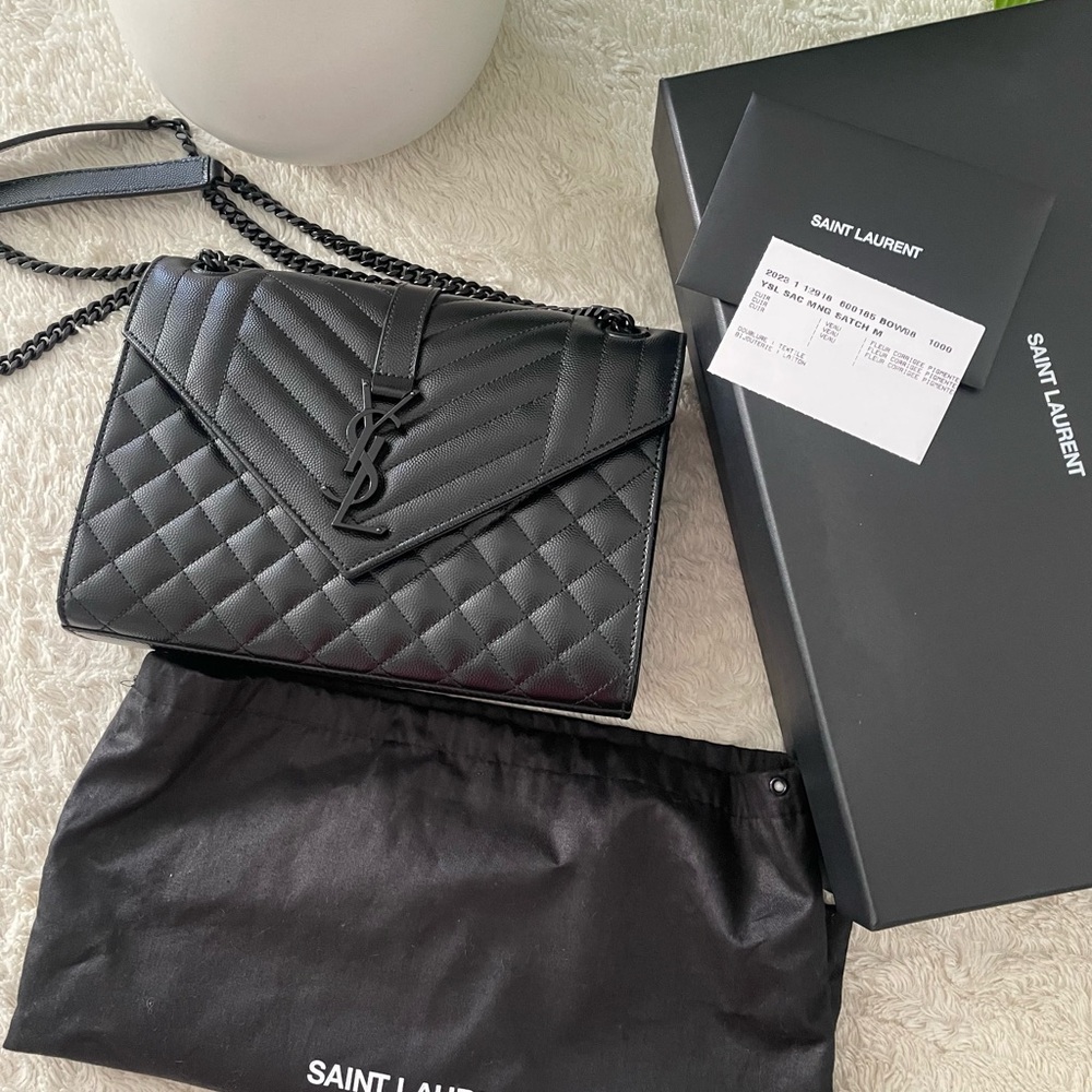 Saint Laurent Black Quilted Satchel with Chevron Design - Picture 4 of 11